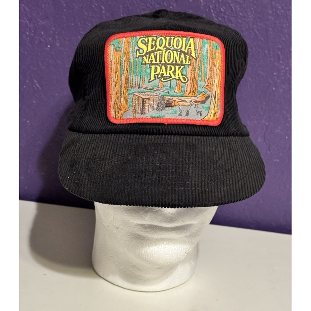 Vintage Sequoia National Park California Corduroy Hat SnapBack Big Patch 80s 90s